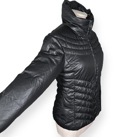 GUESS Puffer Jacket Biker Moto Down Feather Mockneck Gorpcore Chevron Black - Picture 4 of 15